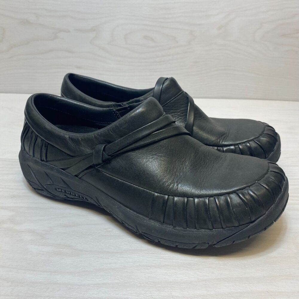 Merrell Encore Clogs‎ Women's Size 7.5 Black Leather Round Toe Comfort Slip On